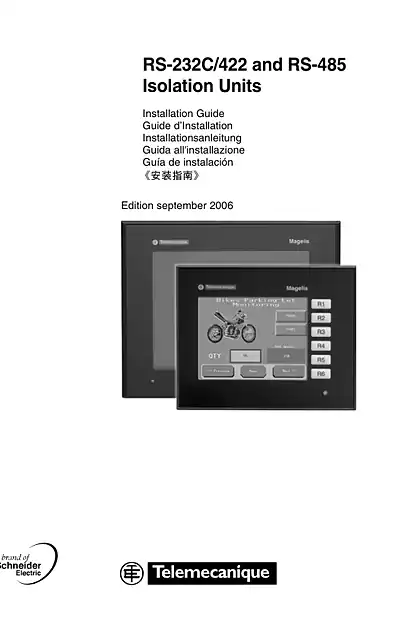 schneider施耐德XBTZGI232_ XBTZGI485_ RS-232C _422 和 RS-485 隔离单元 _ 安装指南
